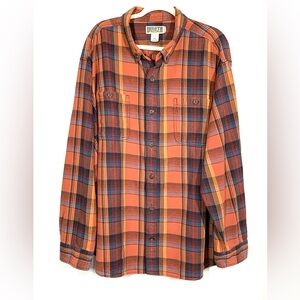 Duluth Trading Co Men's Orange and Blue Plaid Shirt Heavyweight